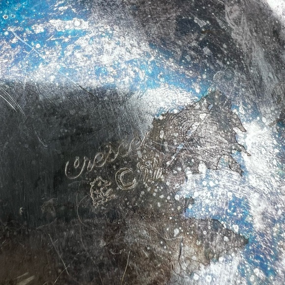 Vintage Silver Plate Crescent White Glass Lined Ice Bucket Rainbow Patina - Picture 9 of 9